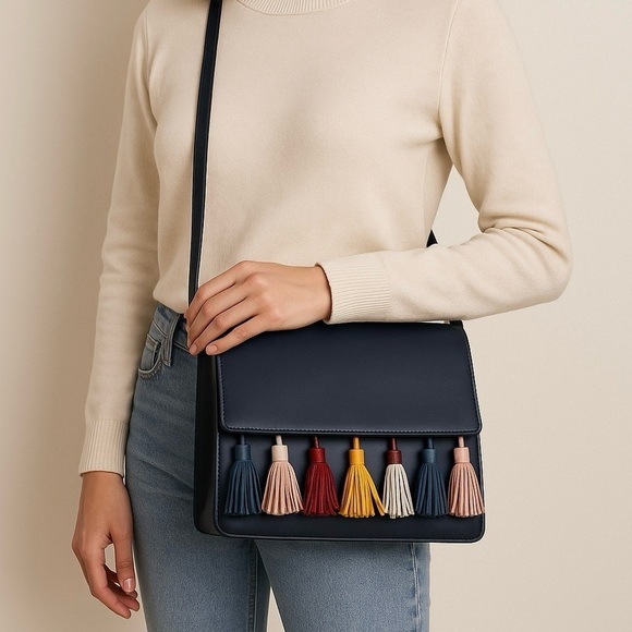 Rebecca Minkoff Handbags - REBECCA MINKOFF Sofia Dark Blue Suede Tassel Convertible Clutch Crossbody Bag